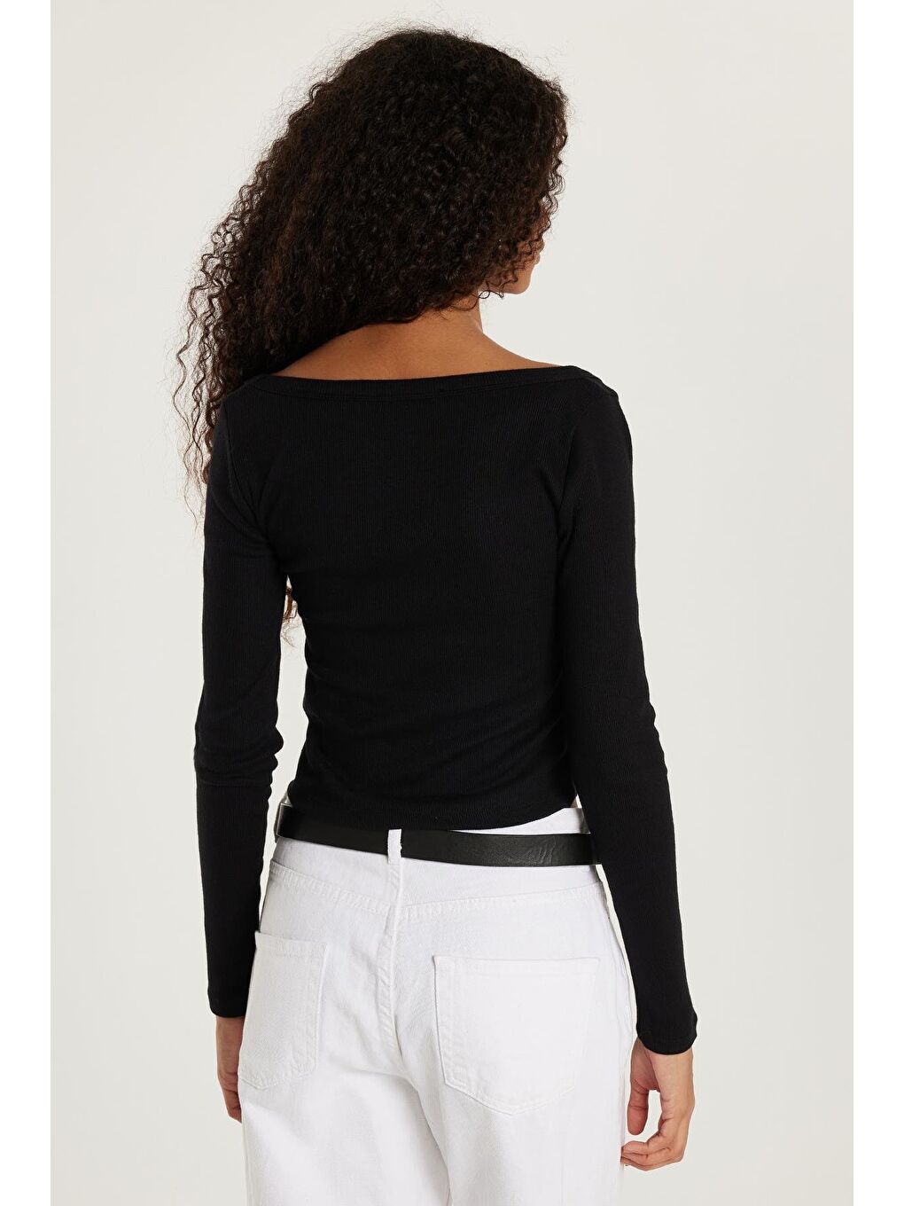 Kadın Modal Kumaş Slim Fit Dar Kesim Kare Yaka Siyah Bluz-4