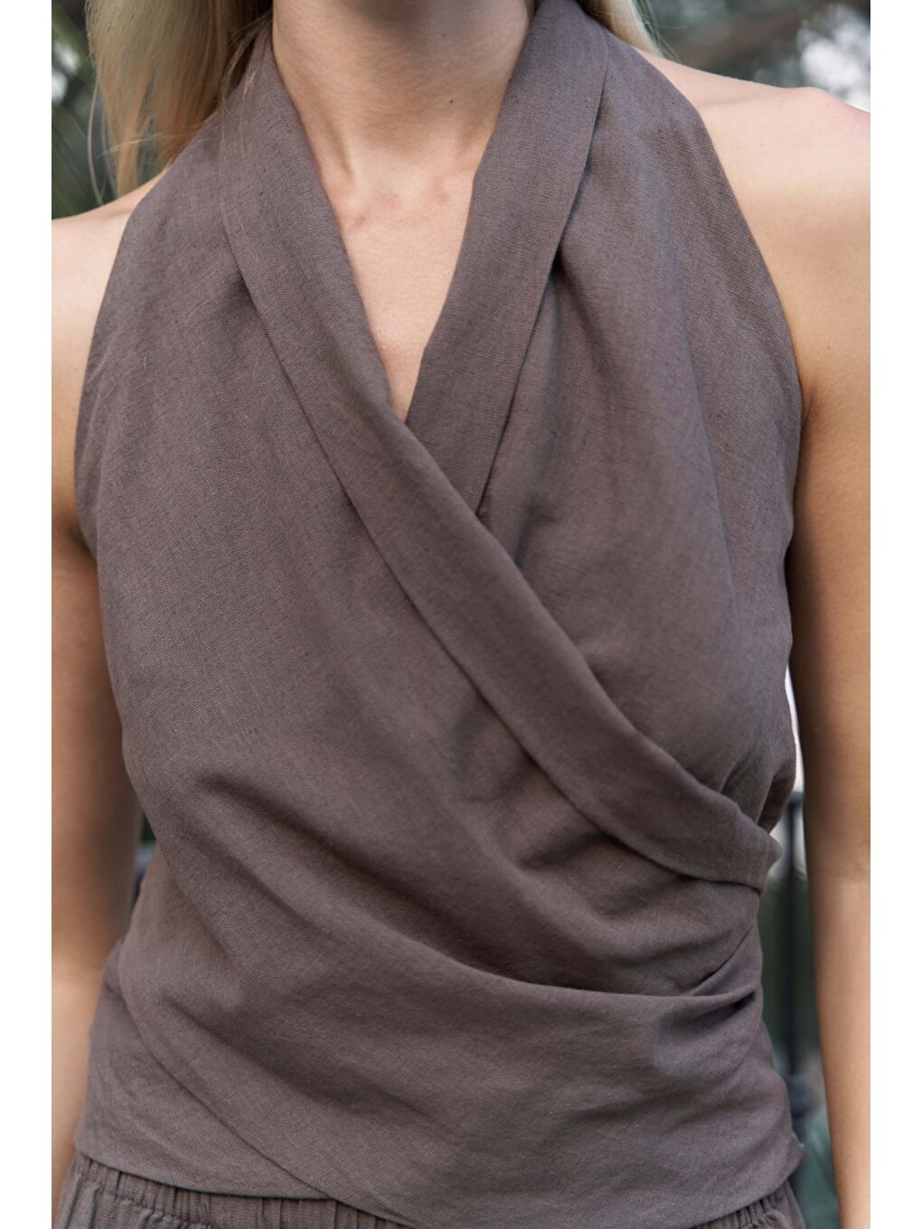 Kahverengi Struana Kruvaze Kahve Crop Pantolon Takım-5