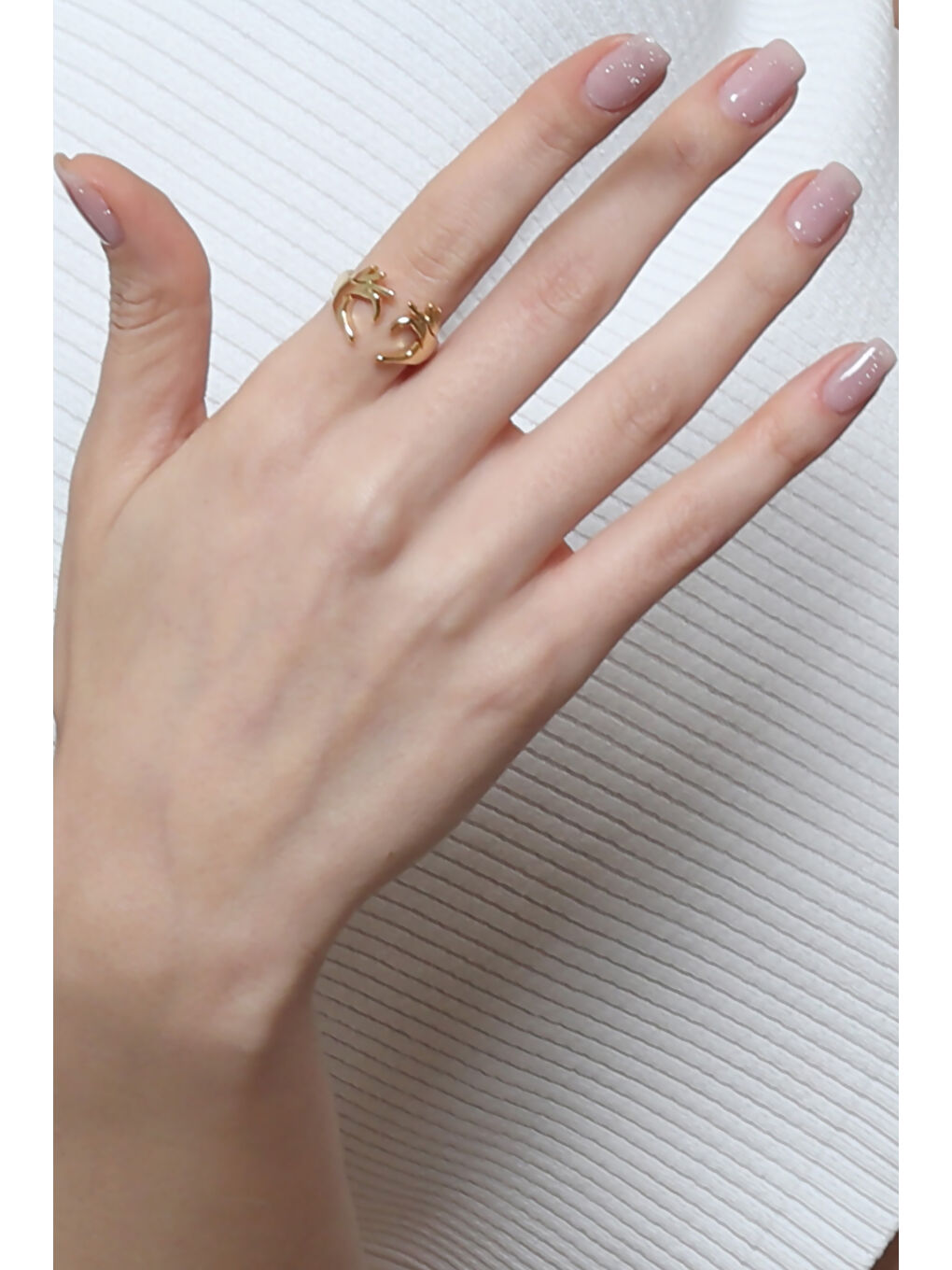 Sarı Kadın Lak Kaplama Çift El Kalp - Aşk Yüzük-4