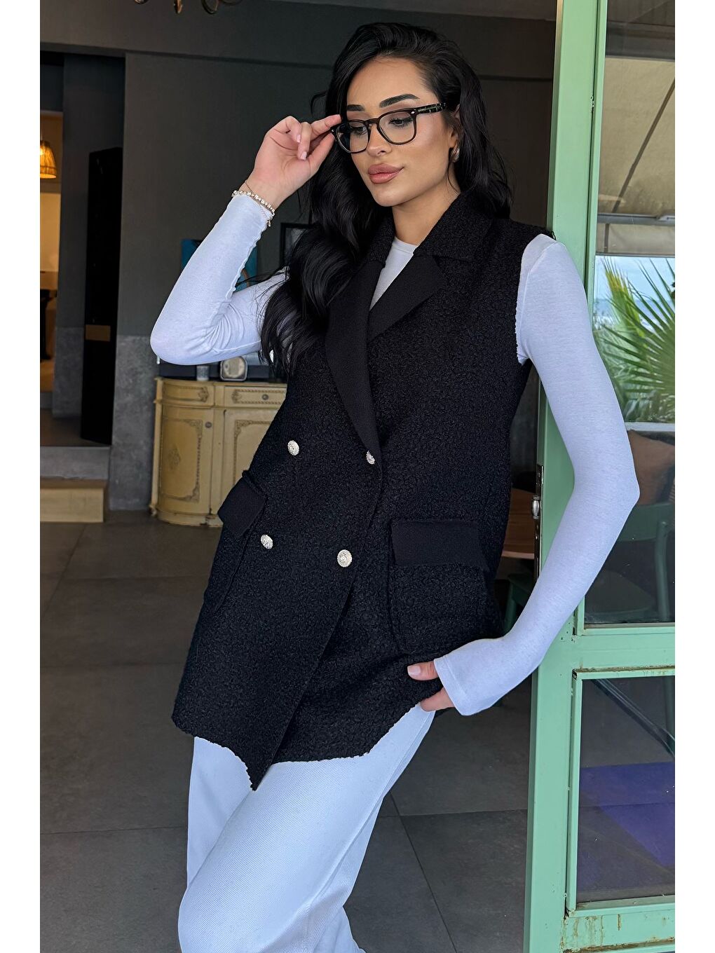 Siyah Kadın Buklet Yelek