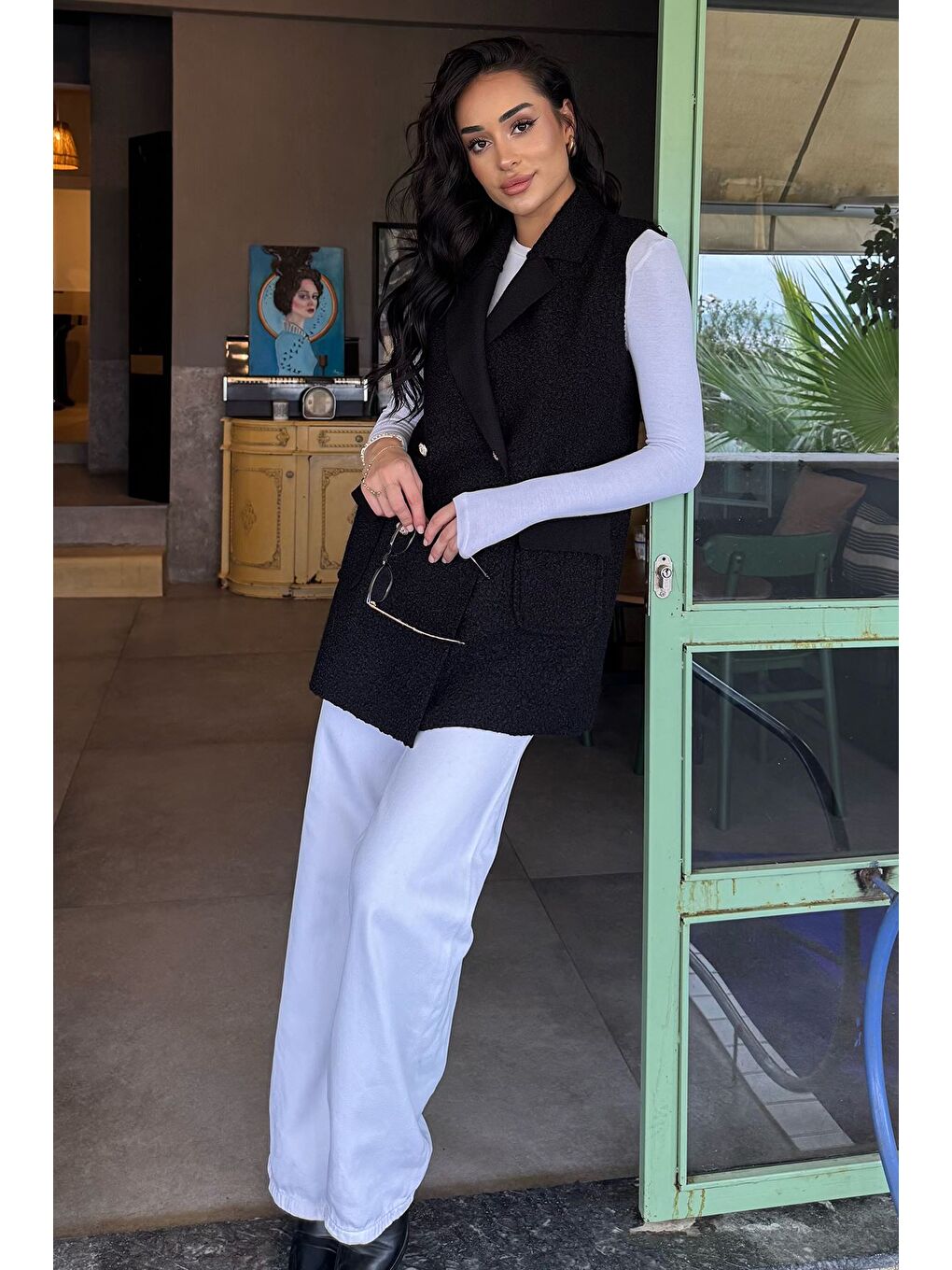 Siyah Kadın Buklet Yelek-1