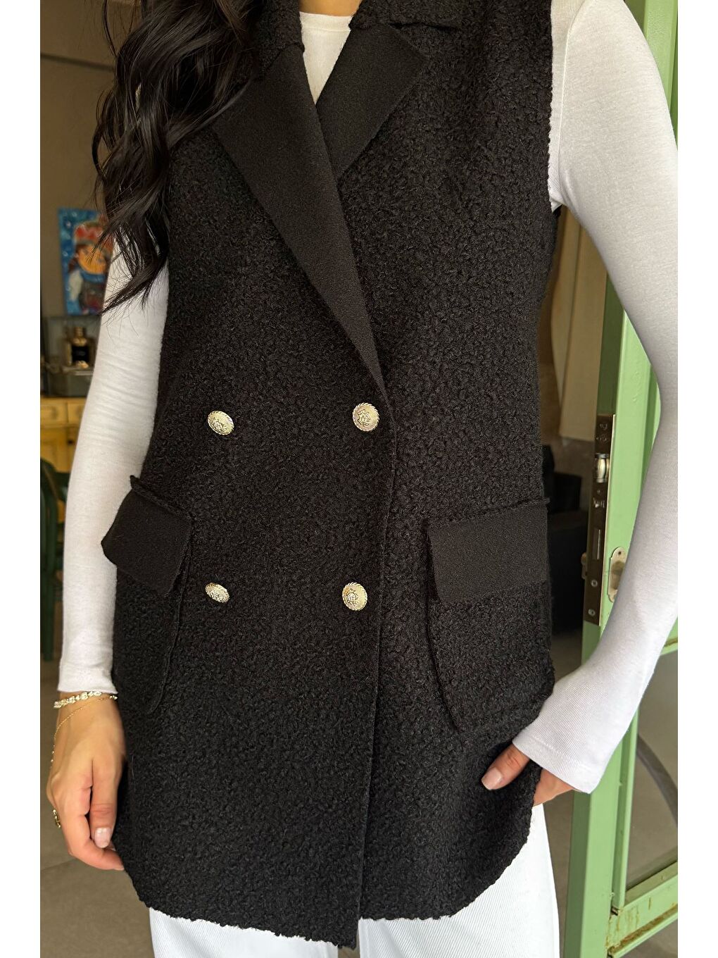 Siyah Kadın Buklet Yelek-2