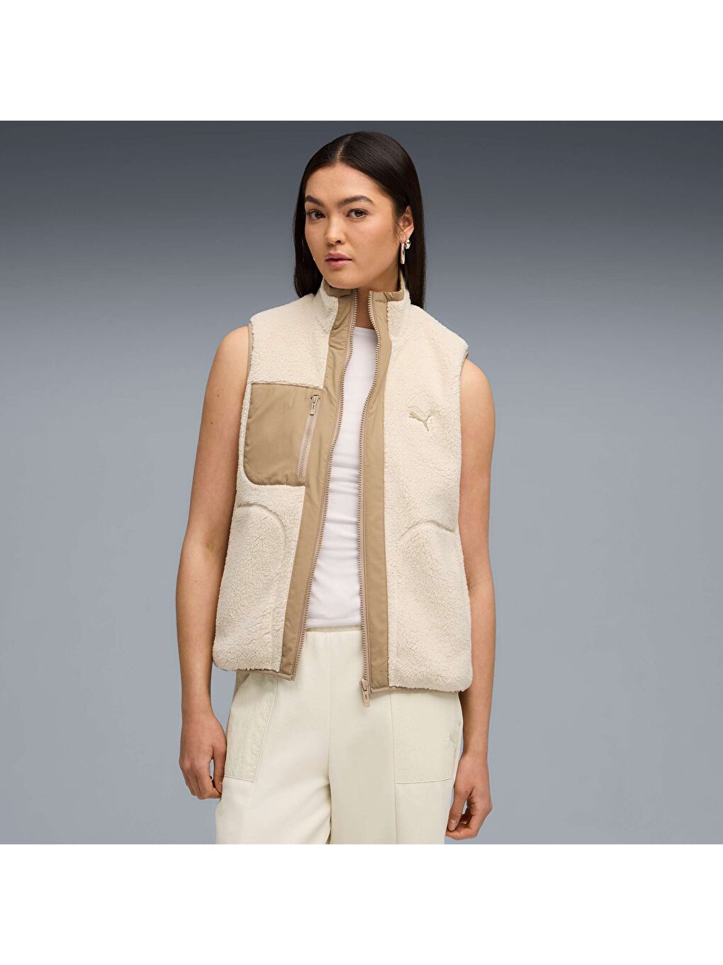 Beyaz Kadın Çift Taraflı Sherpa Yelek-4