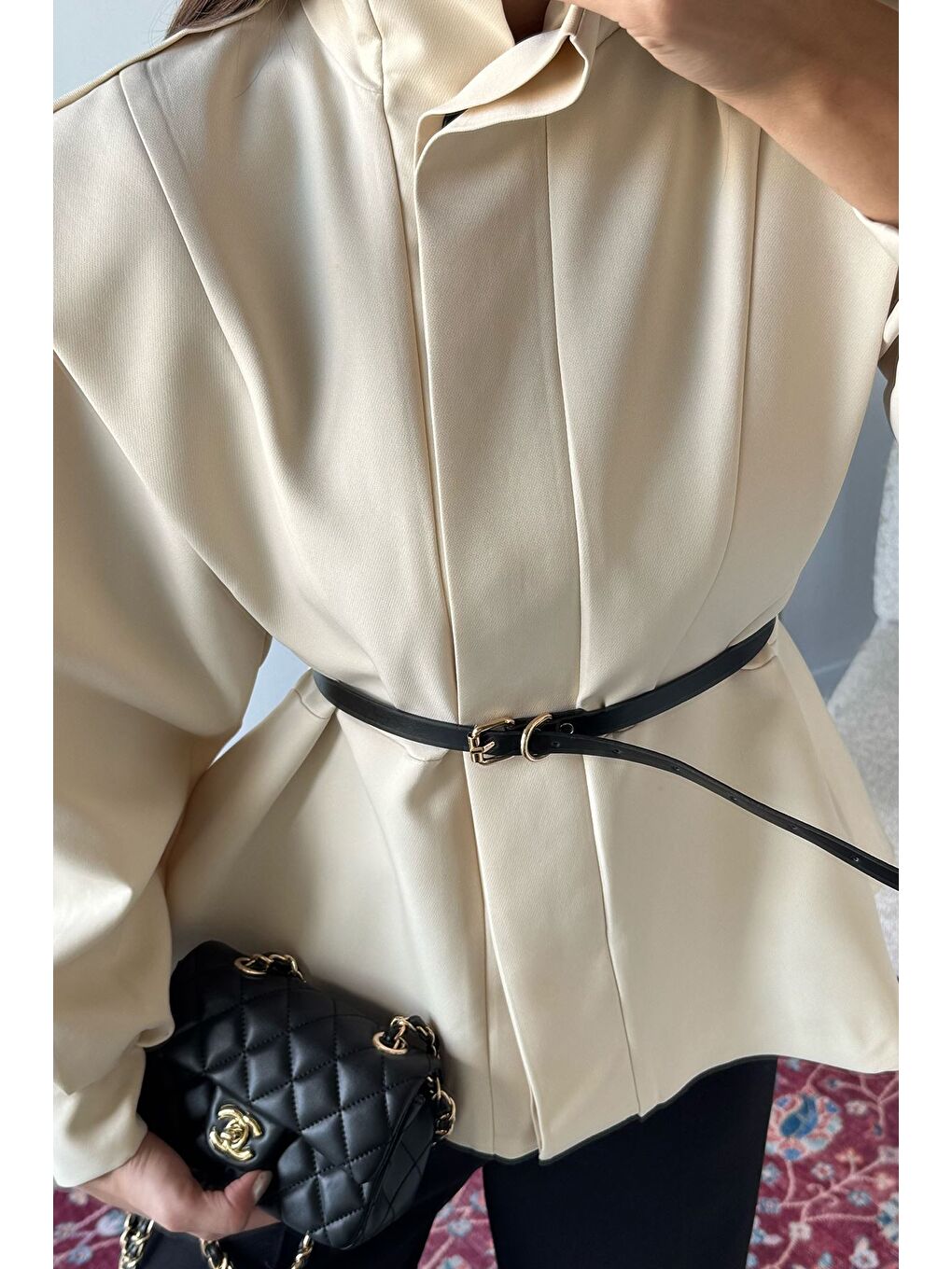 Ekru Kadın Vatkalı Astarlı Trenç Ceket-3