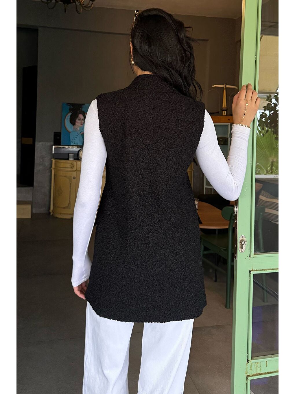 Siyah Kadın Buklet Yelek-4