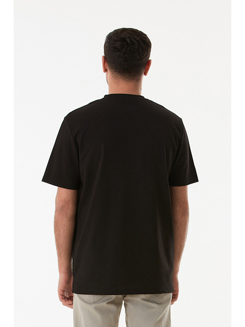 Siyah Basic Süprem Kumaş Bisiklet Yaka Tişört-3