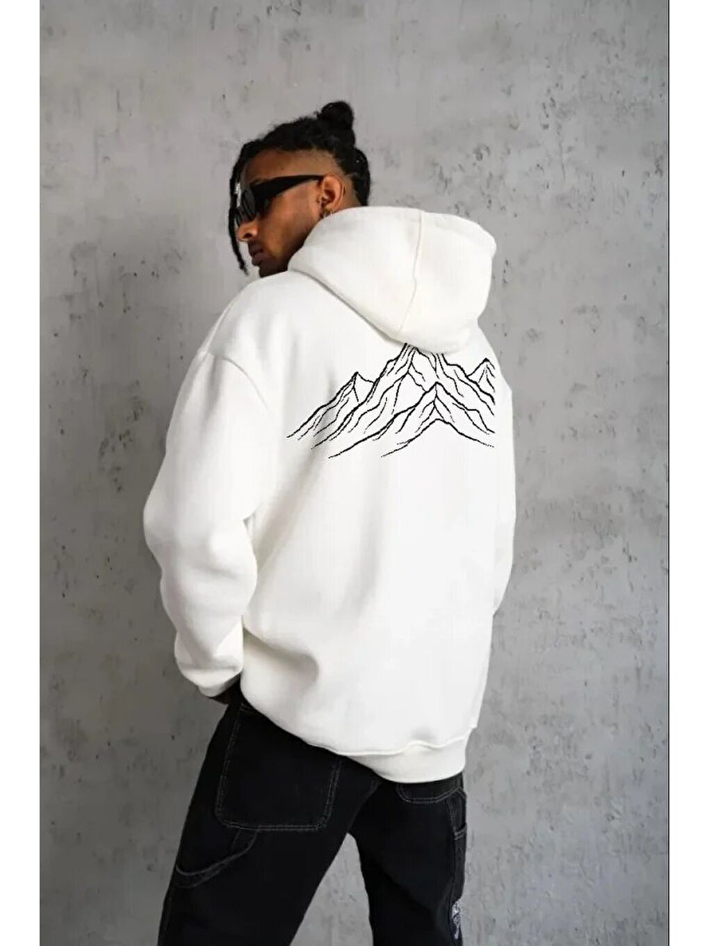 Erkek Nihilist Penguen Özel Tasarım Oversize Kapüşonlu Sweatshirt - Beyaz-1