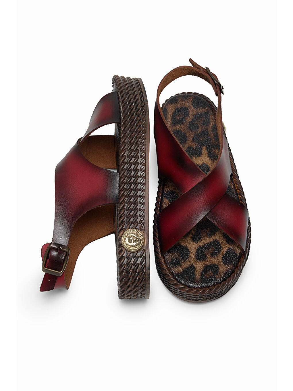 Kadın Kırmızı Poli Taban Rahat Çapraz Bantlı Sandalet-3