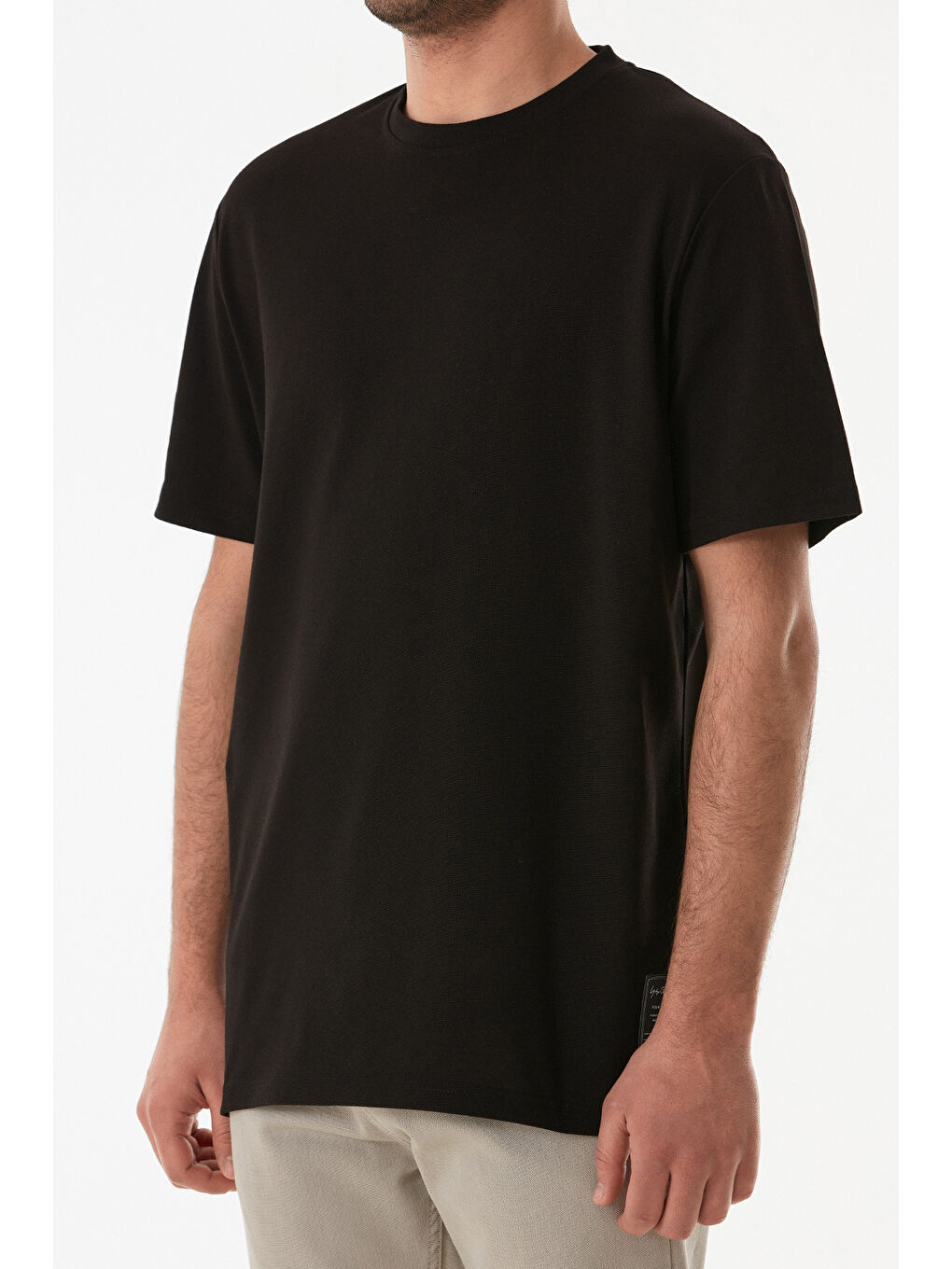 Siyah Basic Süprem Kumaş Bisiklet Yaka Tişört-4