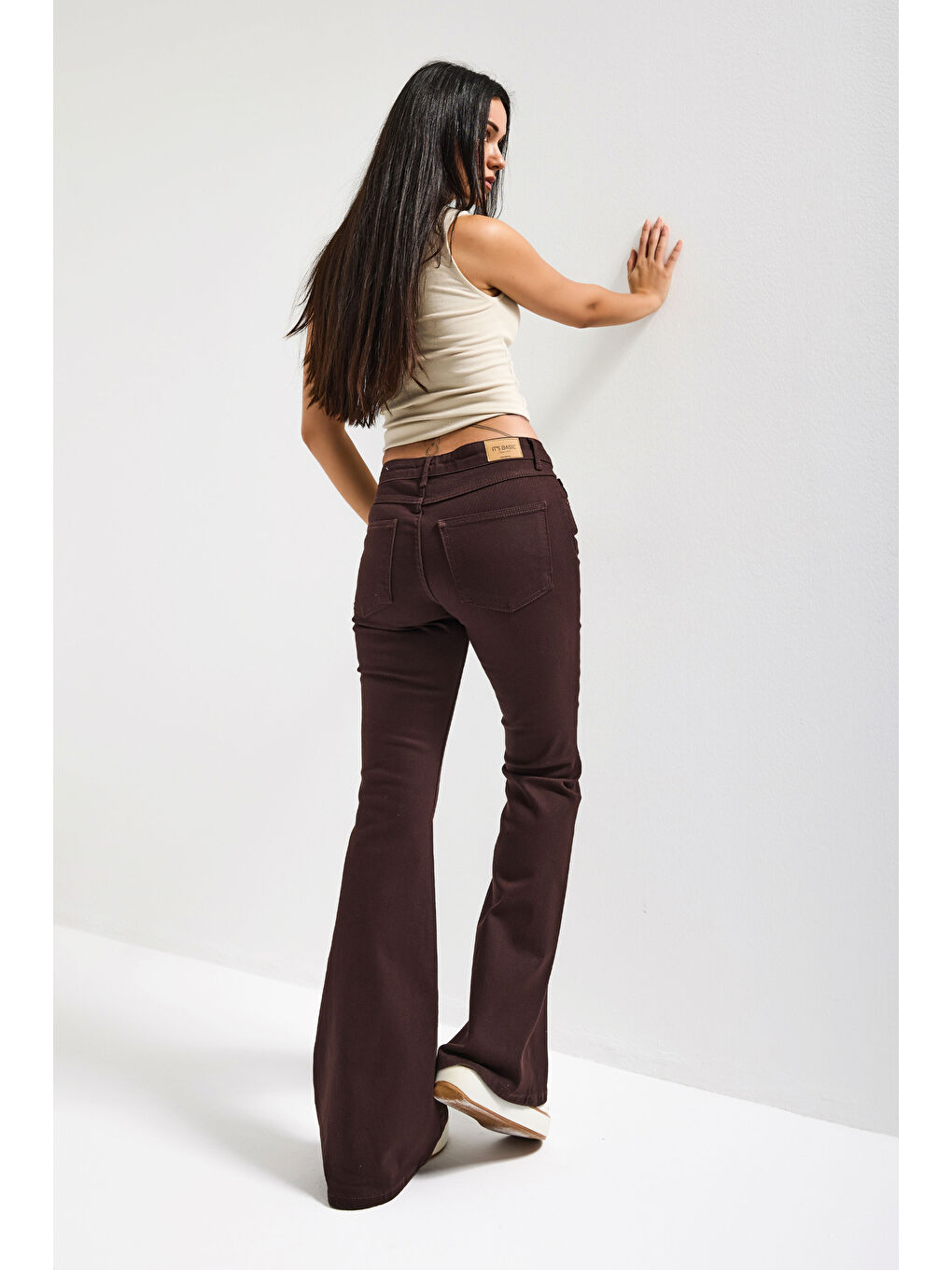Kahverengi Kadın Kahve 7s6-81 Mid Rise Flare Fit Esnek Kumaş Denim Jean-1