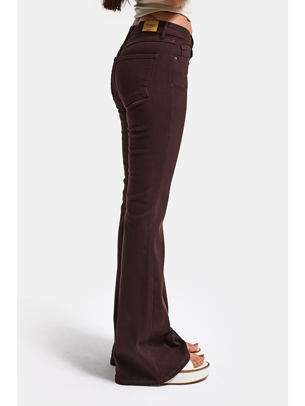 Kahverengi Kadın Kahve 7s6-81 Mid Rise Flare Fit Esnek Kumaş Denim Jean-2