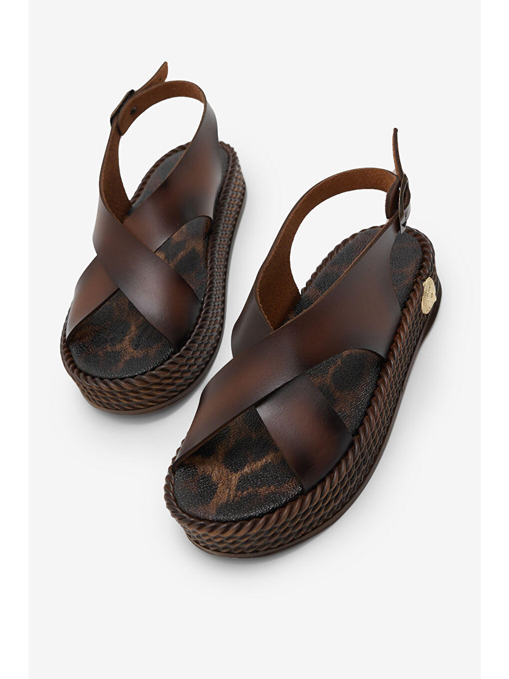 Kahverengi Kadın Taba Poli Taban Rahat Çapraz Bantlı Sandalet-4