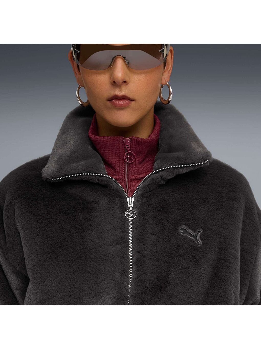 Gri Wardrobe ESSENTIALS Soft Kadın Polar Ceket-4