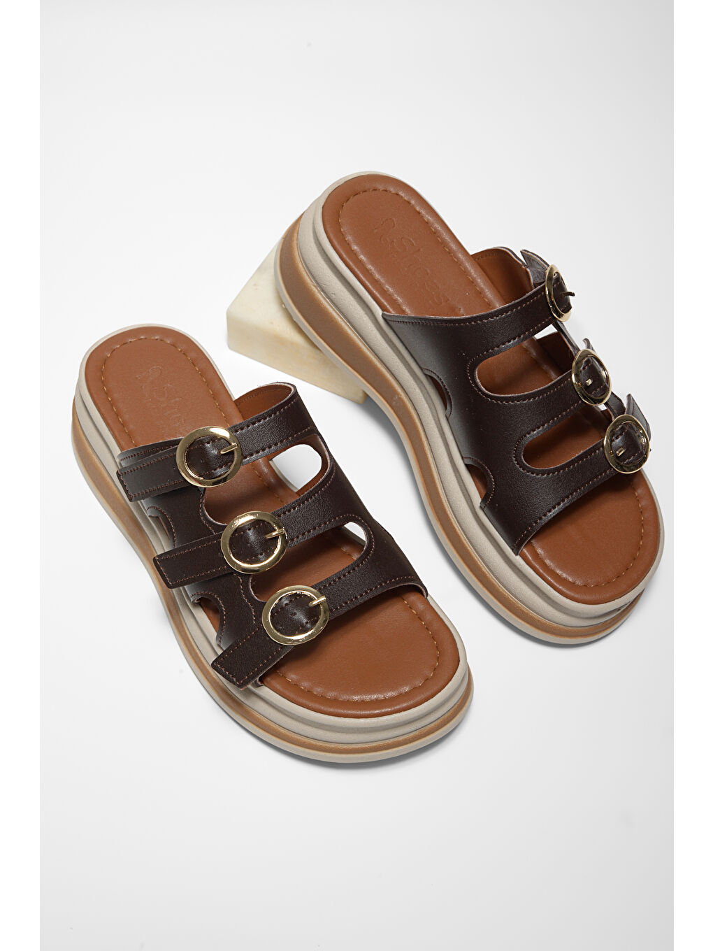 Kahverengi Kadın Kahve Rahat Kalıp Yüksek Taban Terlik