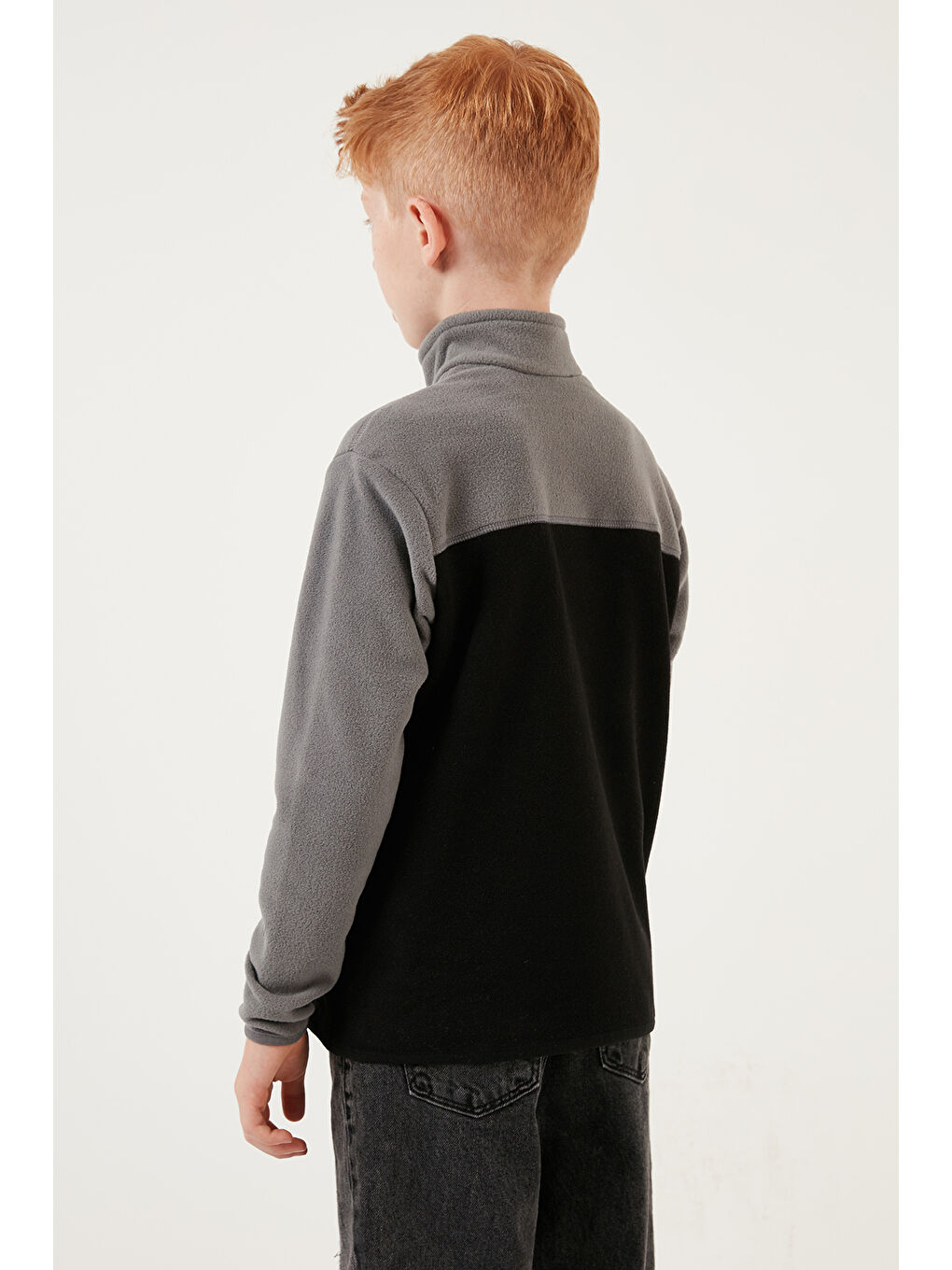 Gri Yumuşak Dokulu Yarım Fermuarlı Renk Bloklu Dik Yaka 2'li Paket Polar 5905004S2-4