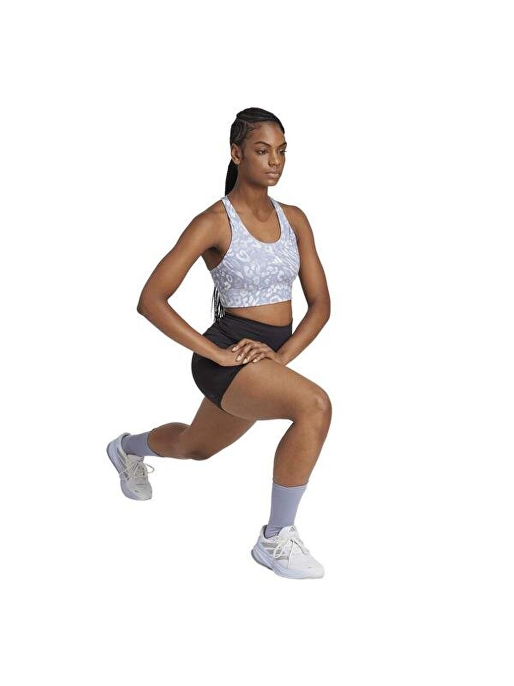 Run Pkt Ms Aop Kadın Gri Bisiklet Yaka Sporcu Sütyeni-4