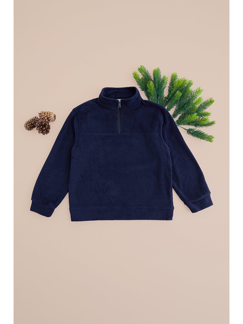 Lacivert Yarım Fermuarlı Polar Erkek Çocuk Sweatshirt