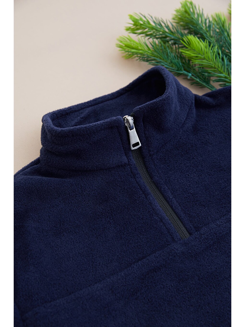 Lacivert Yarım Fermuarlı Polar Erkek Çocuk Sweatshirt-1