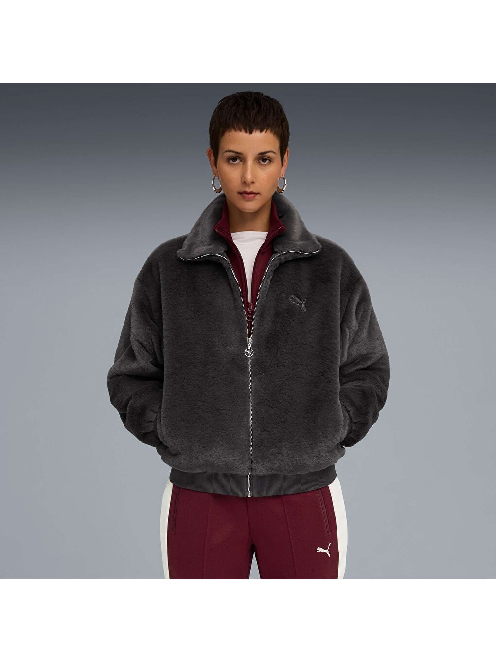 Gri Wardrobe ESSENTIALS Soft Kadın Polar Ceket-6