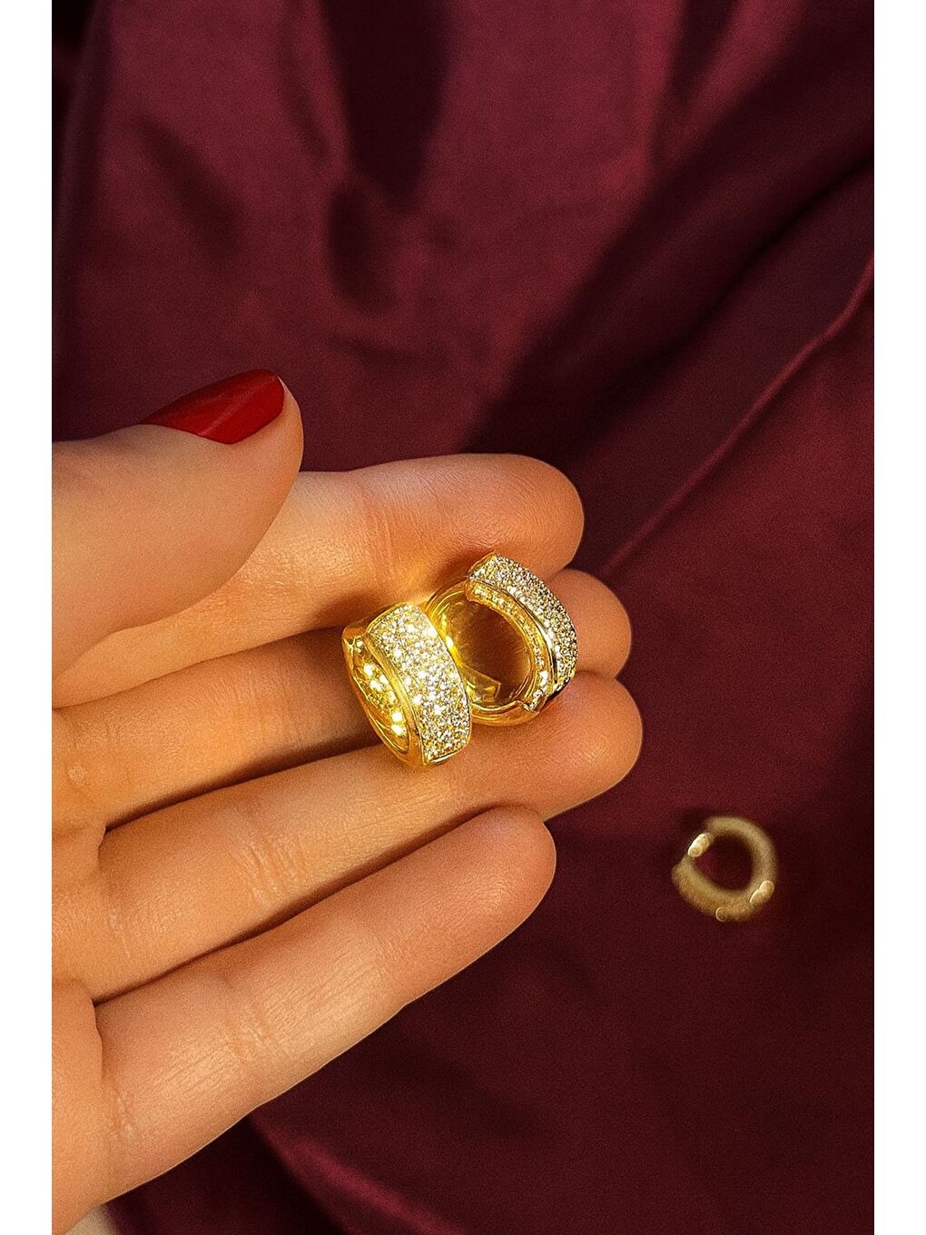 Sarı Zirkon Taşlı Altın Rengi 6'lı Halka Küpe Seti-6