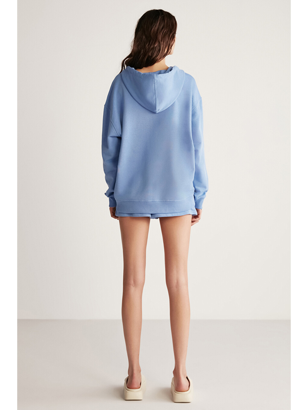 Mavi Ametıs Kadın Oversize Organik Pamuklu Metal Fermuarlı Kapüşonlu MAVİ Sweatshirt-6