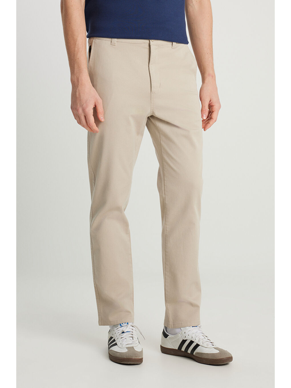 Slim Fit Dar Kesim Normal Bel DarPaça Bej Chino Pantolon-2