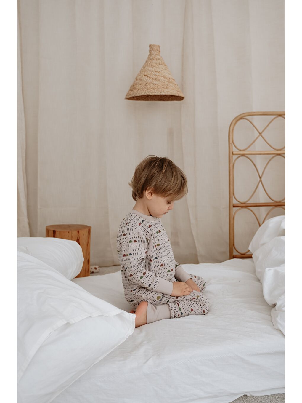 Gri Geometrik Baskılı Color Shapes Çocuk Pijama Seti-1