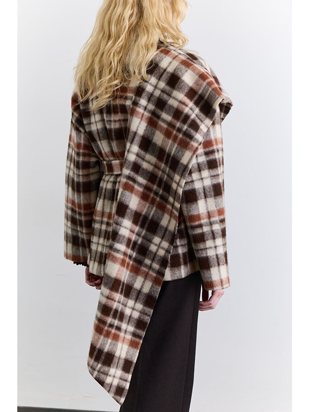 Şal Detaylı Ekose Panço Kahverengi-6