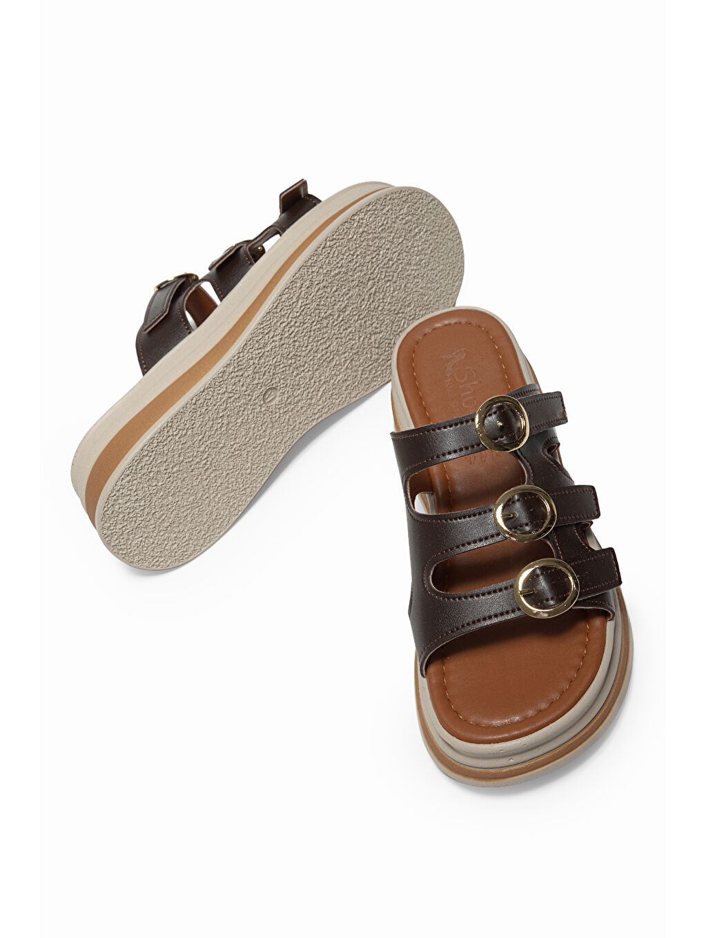 Kahverengi Kadın Kahve Rahat Kalıp Yüksek Taban Terlik-3