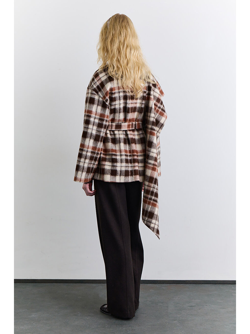 Şal Detaylı Ekose Panço Kahverengi-7