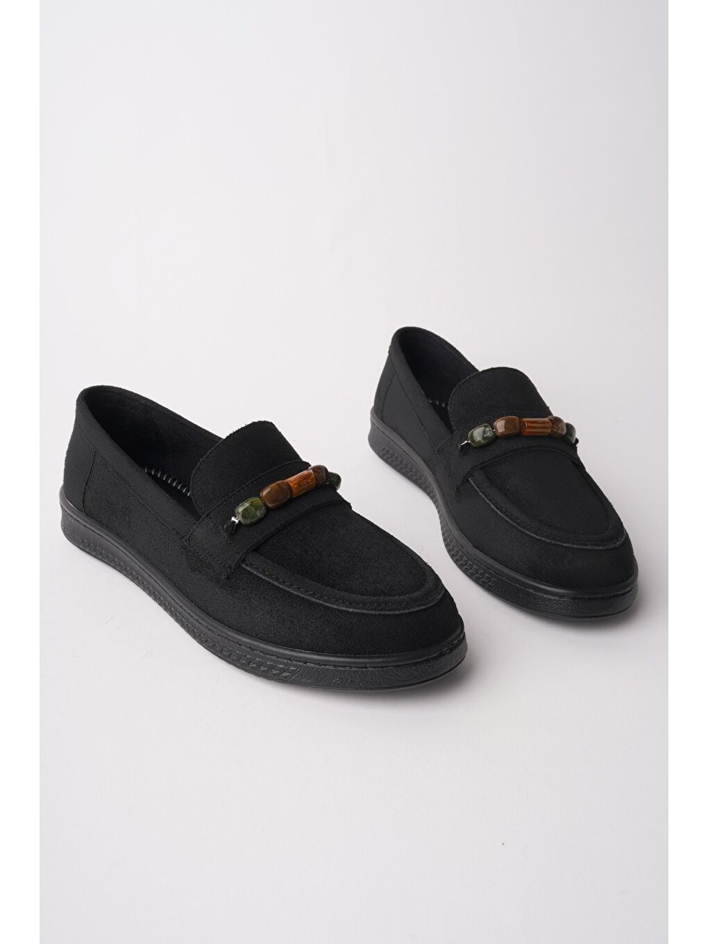 Siyah AUREVA Boncuk Detaylı Süet Kadın Günlük Loafer Ayakkabı