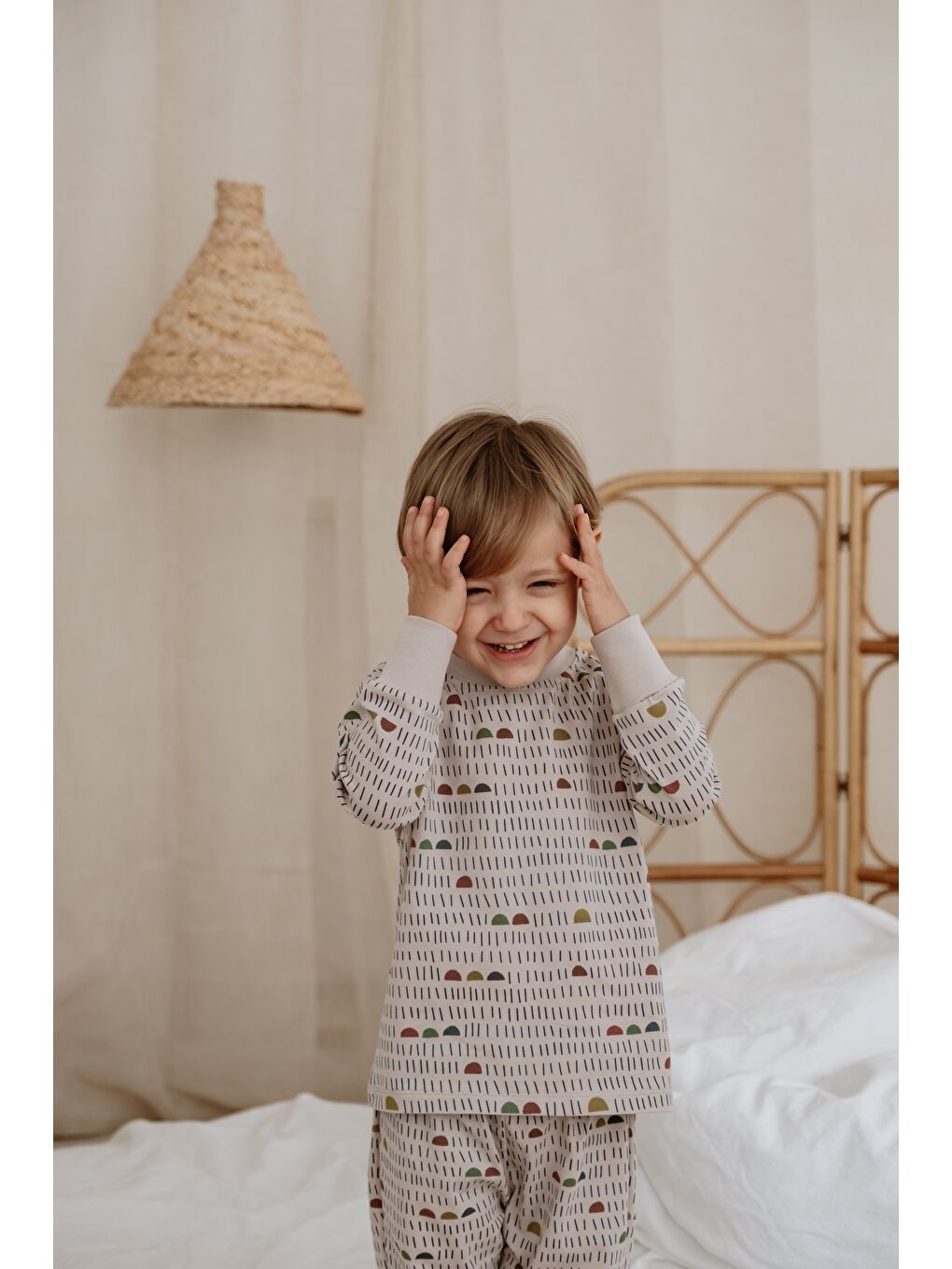 Gri Geometrik Baskılı Color Shapes Çocuk Pijama Seti-4