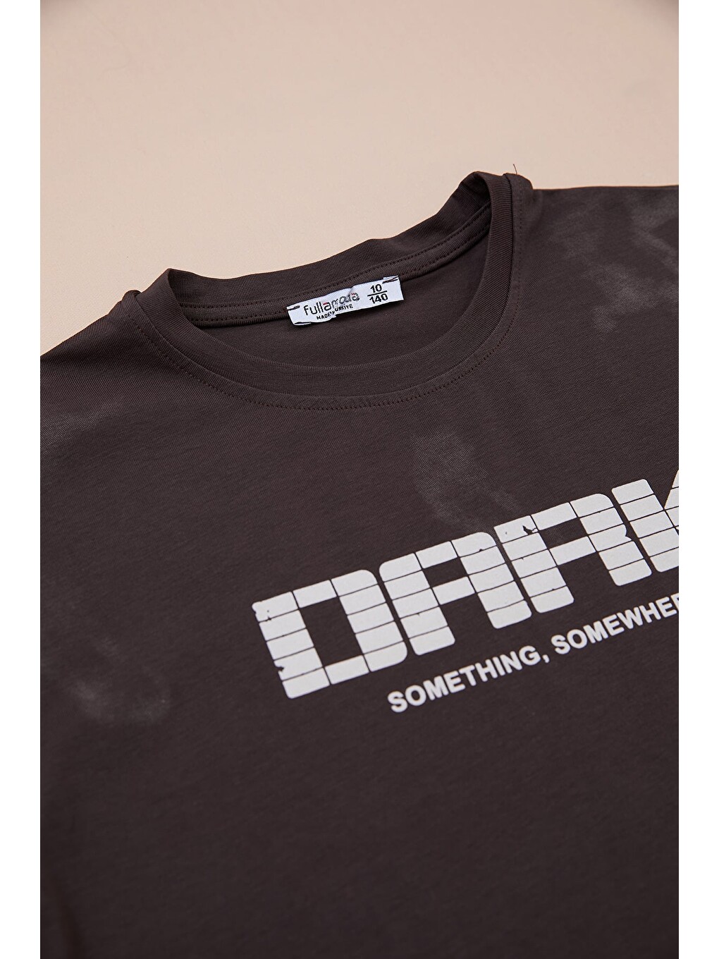 Kahverengi Dark Baskılı Bisiklet Yaka Erkek Çocuk Tişört-1