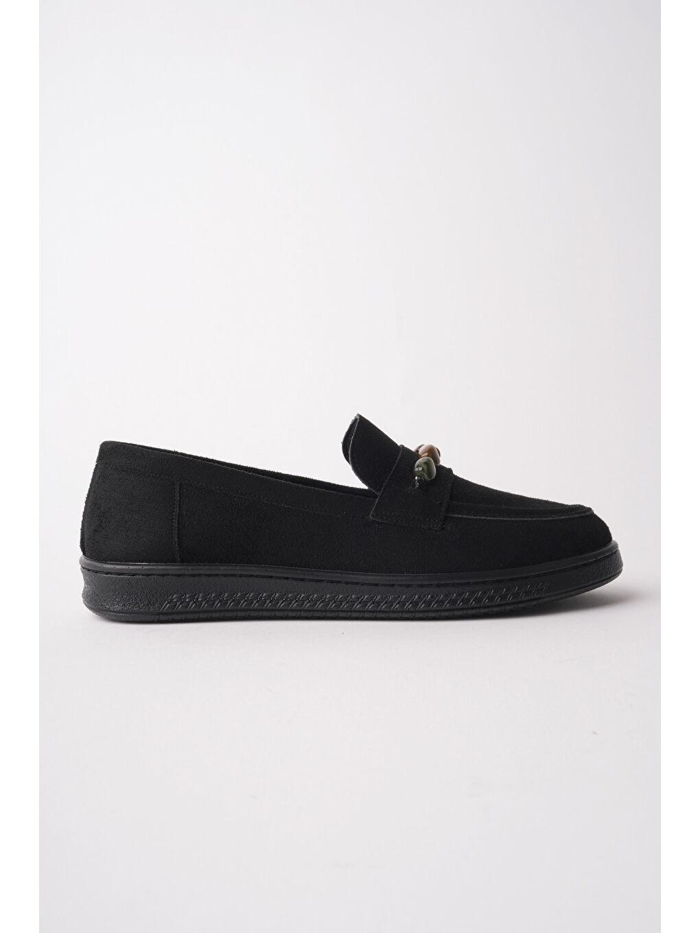 Siyah AUREVA Boncuk Detaylı Süet Kadın Günlük Loafer Ayakkabı-2