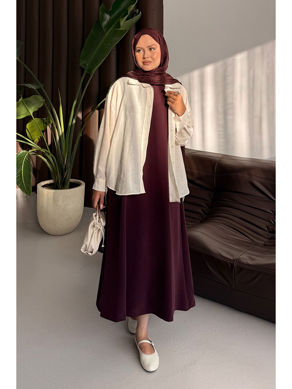 Kadın Sıfır Kol Elbise Bordo-2