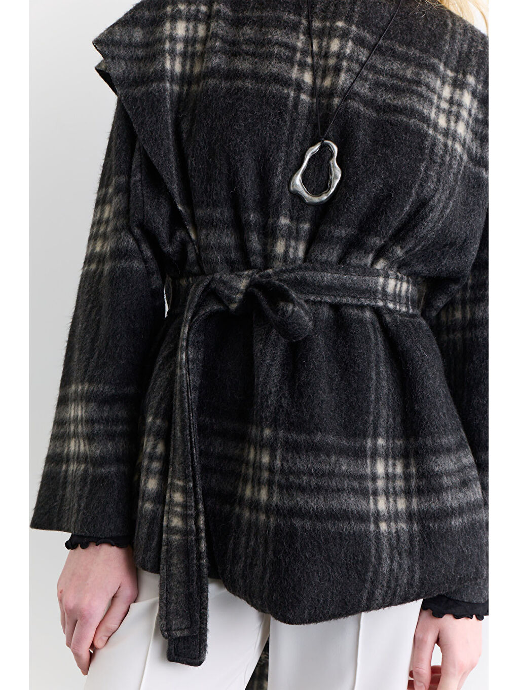 Şal Detaylı Ekose Panço Antrasit-2