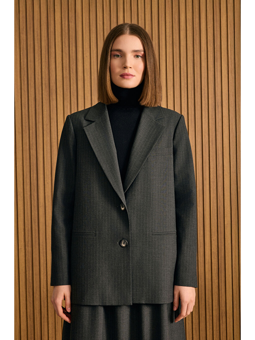 Antrasit Çizgili Dokuma Ceket-3