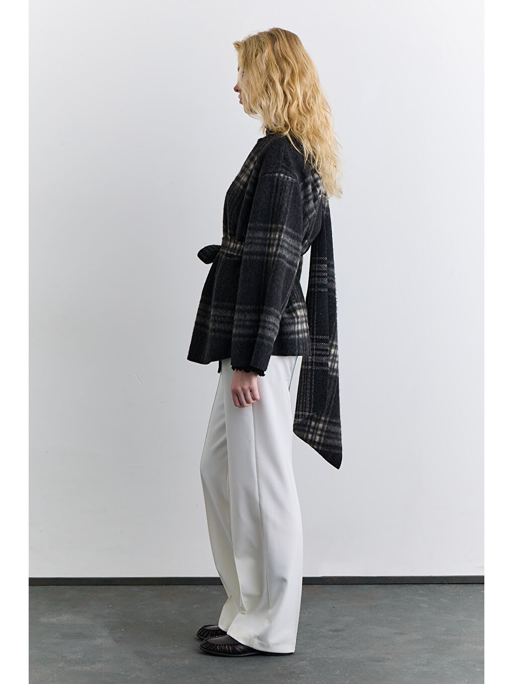 Şal Detaylı Ekose Panço Antrasit-3