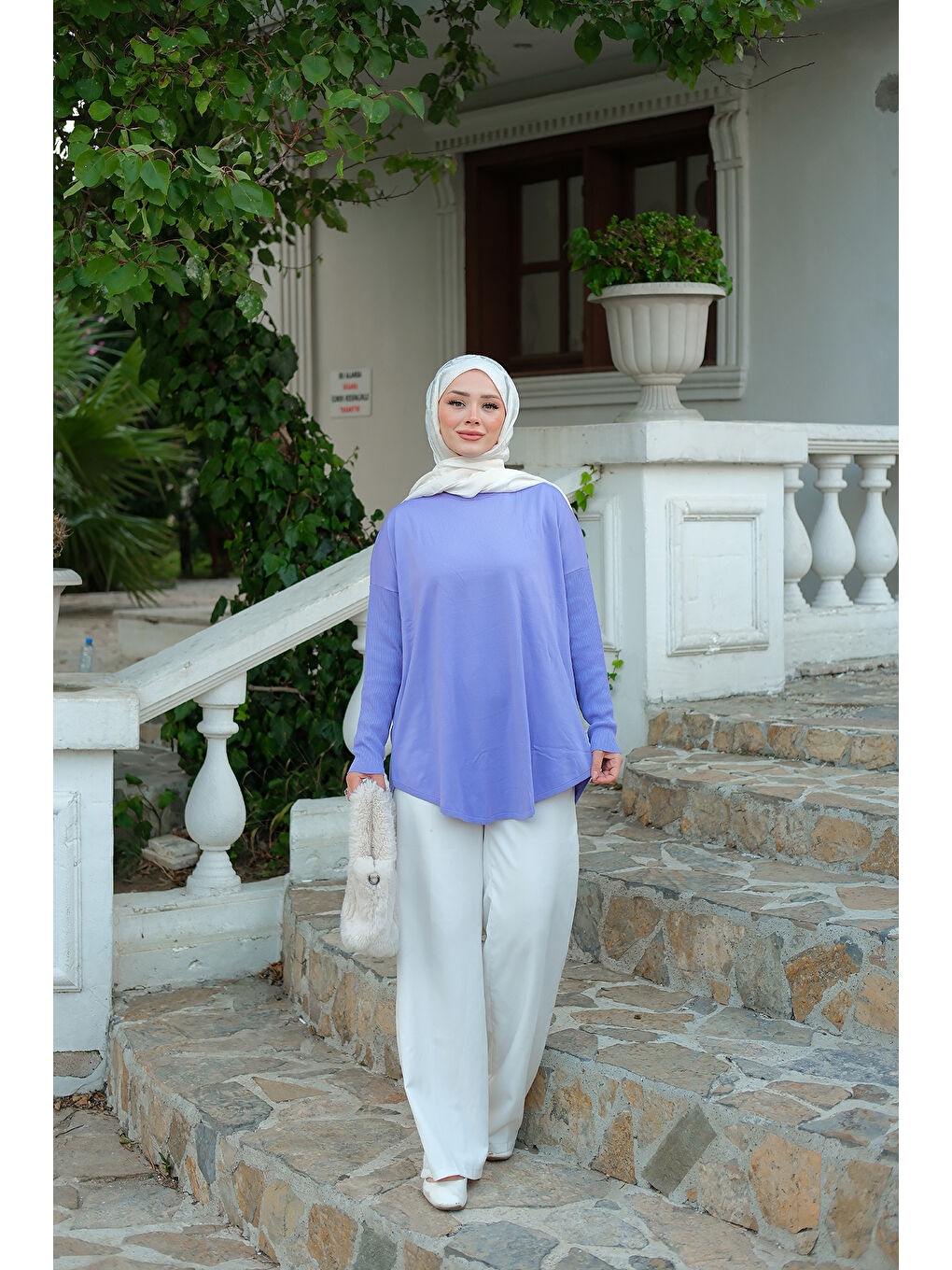 Kadın Kol Lastik Detay Tunik Lila-1