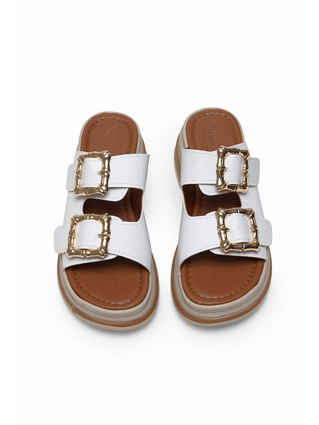 Kadın Beyaz Rahat Kalıp Yüksek Taban Tokalı Terlik-1