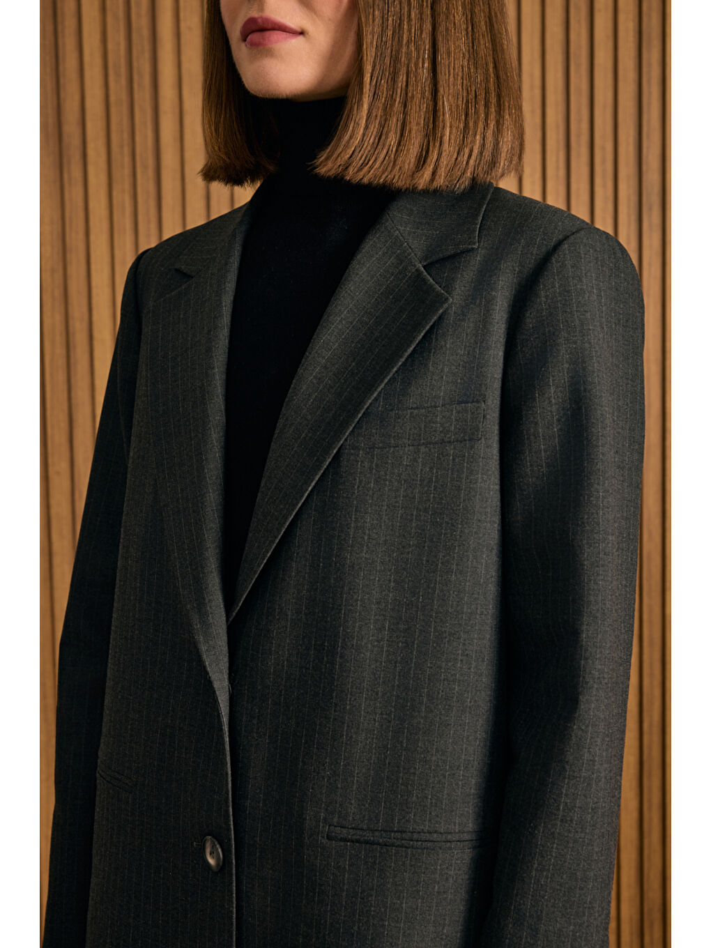Antrasit Çizgili Dokuma Ceket-4