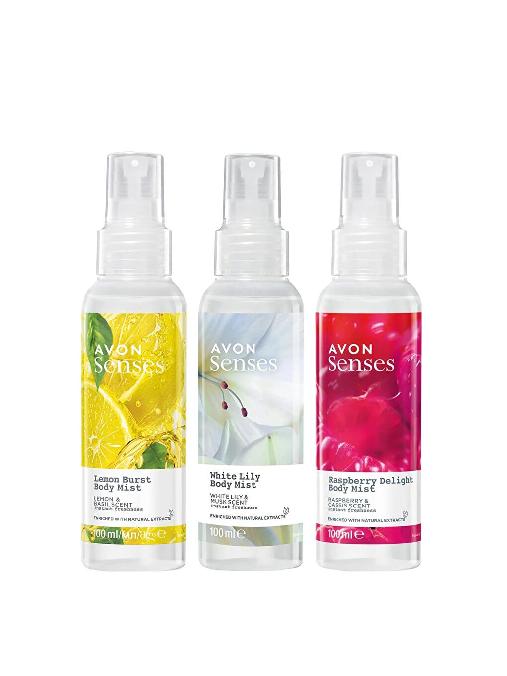 AVON Senses Raspberry Delight Lemon Burst ve White Lily Vücut Spreyi Paketi