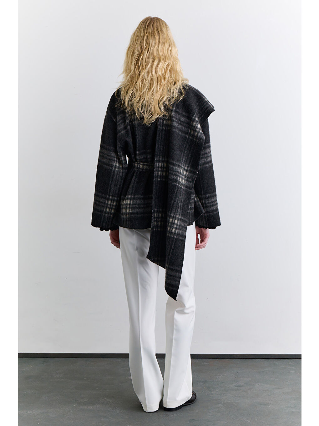 Şal Detaylı Ekose Panço Antrasit-5