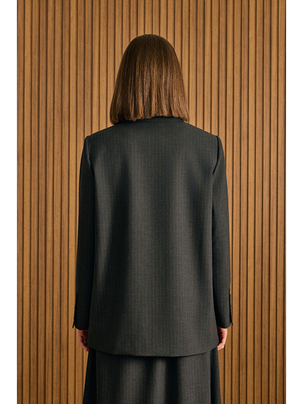 Antrasit Çizgili Dokuma Ceket-5