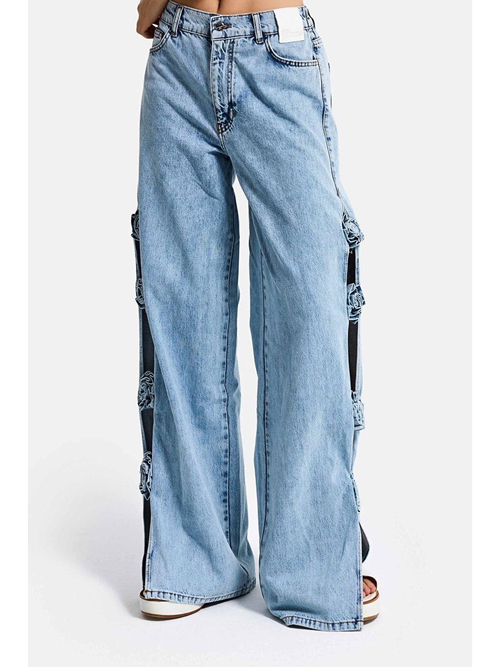 Mavi Kadın Jean Rengi Palazzo Fit Gül Detaylı Özel Tasarım Denim Jean-1