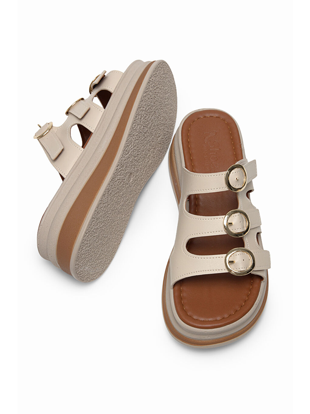 Kadın Bej Rahat Kalıp Yüksek Taban Terlik-1