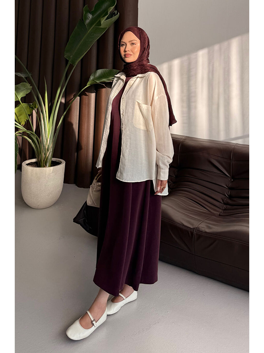 Kadın Sıfır Kol Elbise Bordo-4