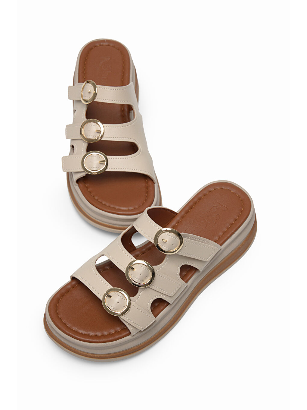 Kadın Bej Rahat Kalıp Yüksek Taban Terlik-2