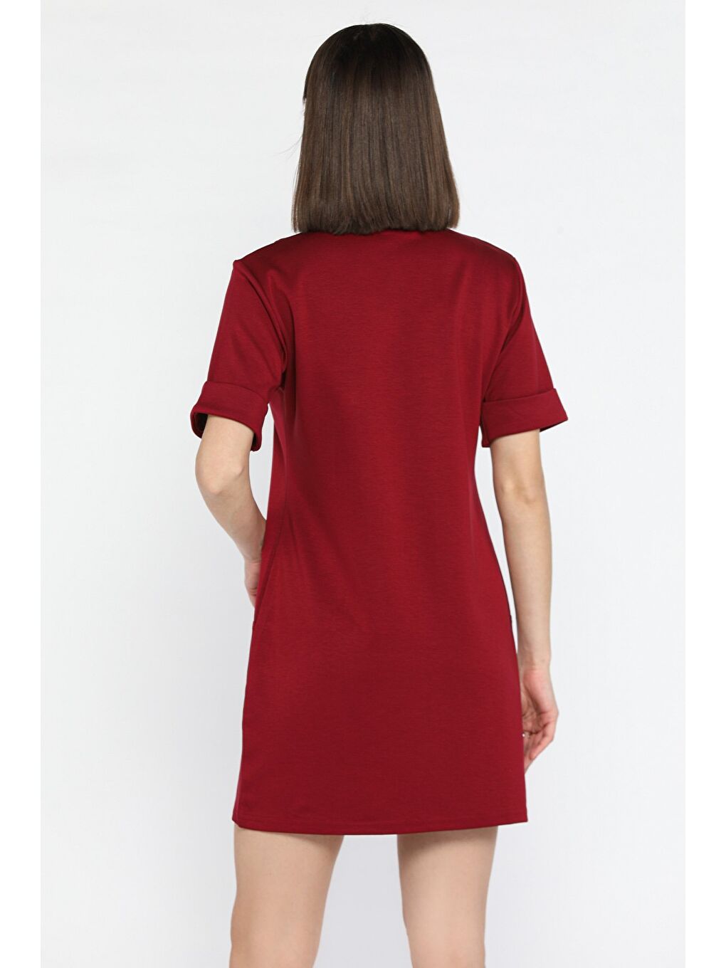 Bordo Polo Yaka Duble Kol Kadın Elbise-2