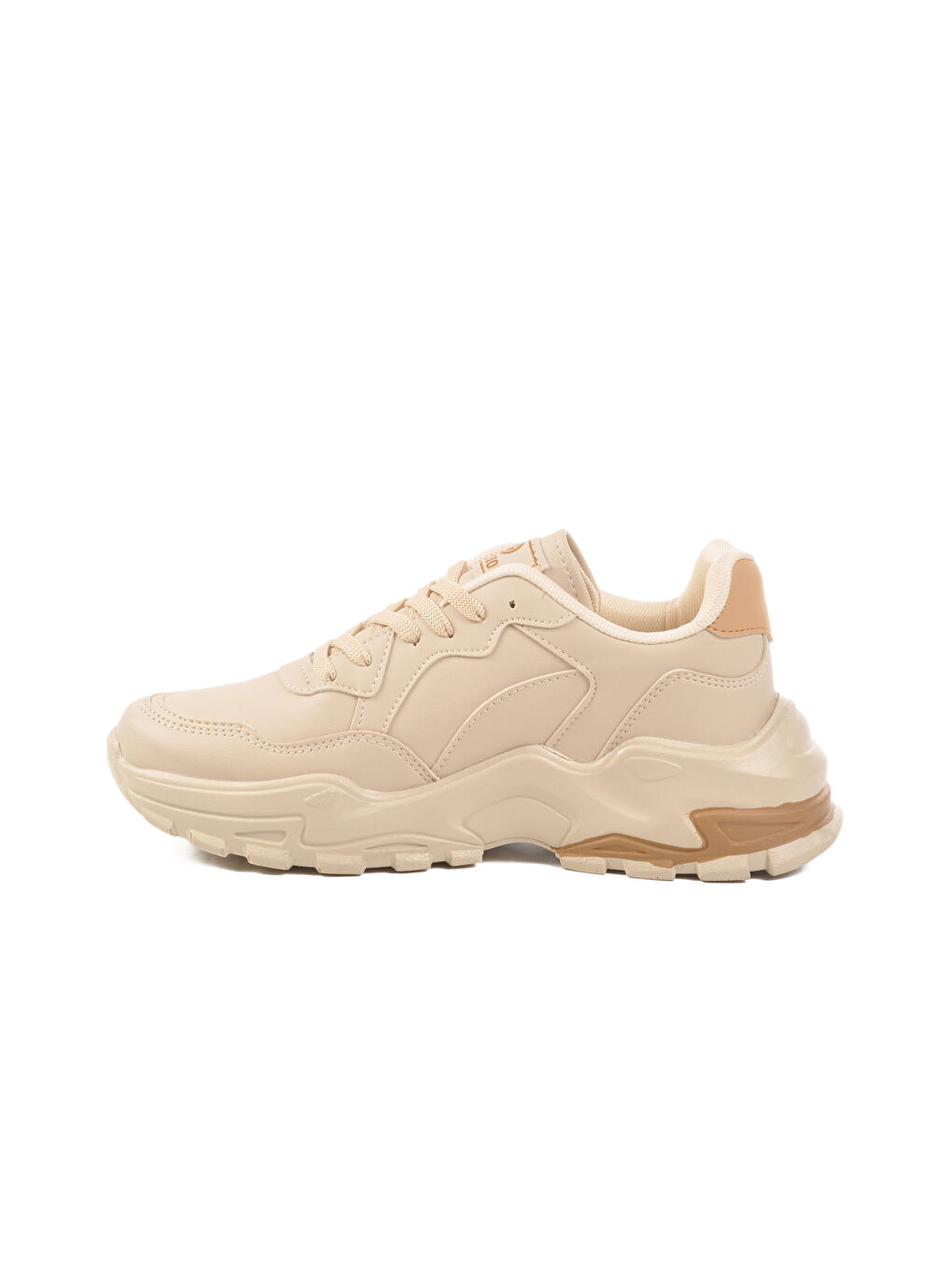 Ekru Cilt Bağcıklı Kadın Spor Ayakkabı 159 G-1